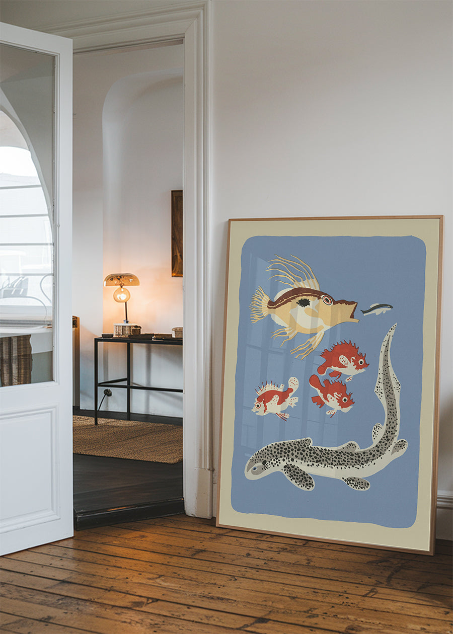 Eel and Fish Illustration Print by Elena Pavlovna Gertik