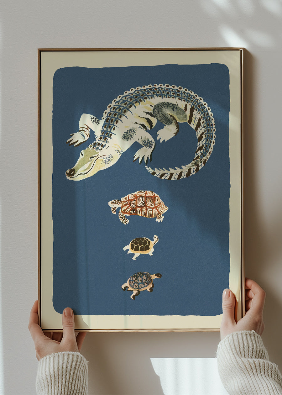 Crocodile and Tortoises Illustration Print by Elena Pavlovna Gertik