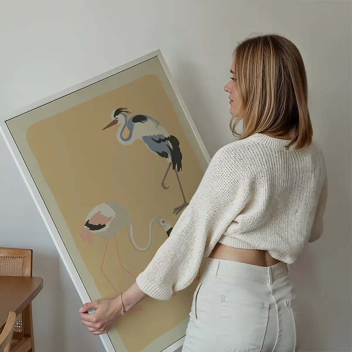 Flamingo Heron and Small Birds Illustration Print by Elena Pavlovna Gertik
