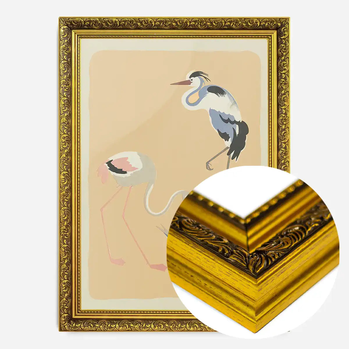 Flamingo Heron and Small Birds Illustration Print by Elena Pavlovna Gertik