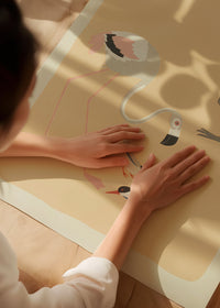 Flamingo Heron and Small Birds Illustration Print by Elena Pavlovna Gertik