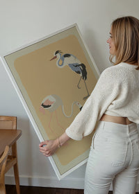 Flamingo Heron and Small Birds Illustration Print by Elena Pavlovna Gertik