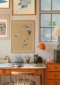 Flamingo Heron and Small Birds Illustration Print by Elena Pavlovna Gertik