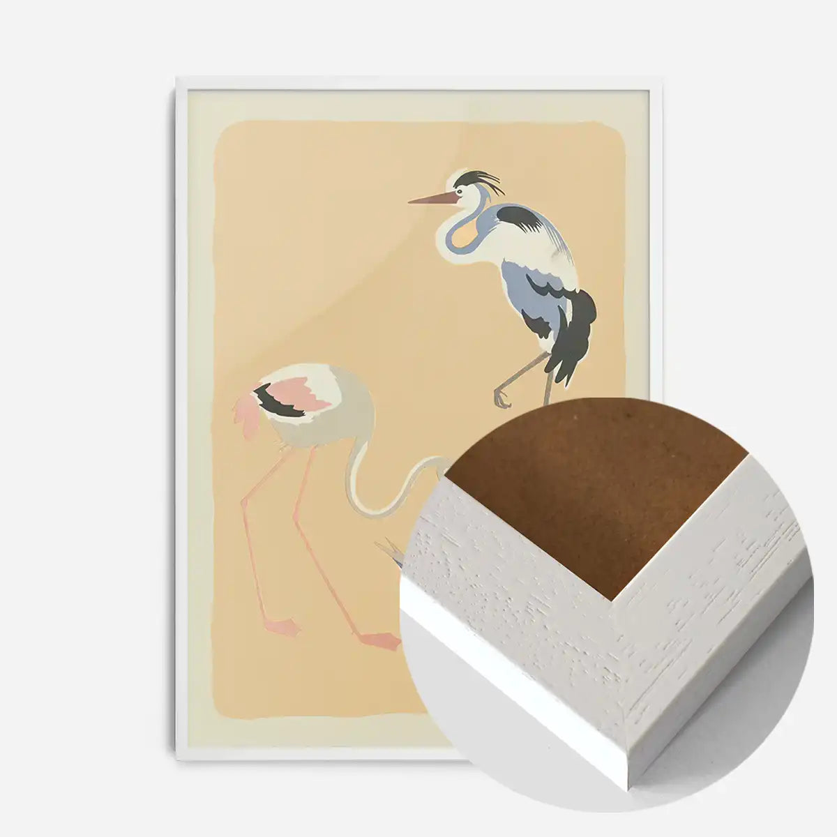 Flamingo Heron and Small Birds Illustration Print by Elena Pavlovna Gertik