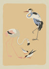 Flamingo Heron and Small Birds Illustration Print by Elena Pavlovna Gertik