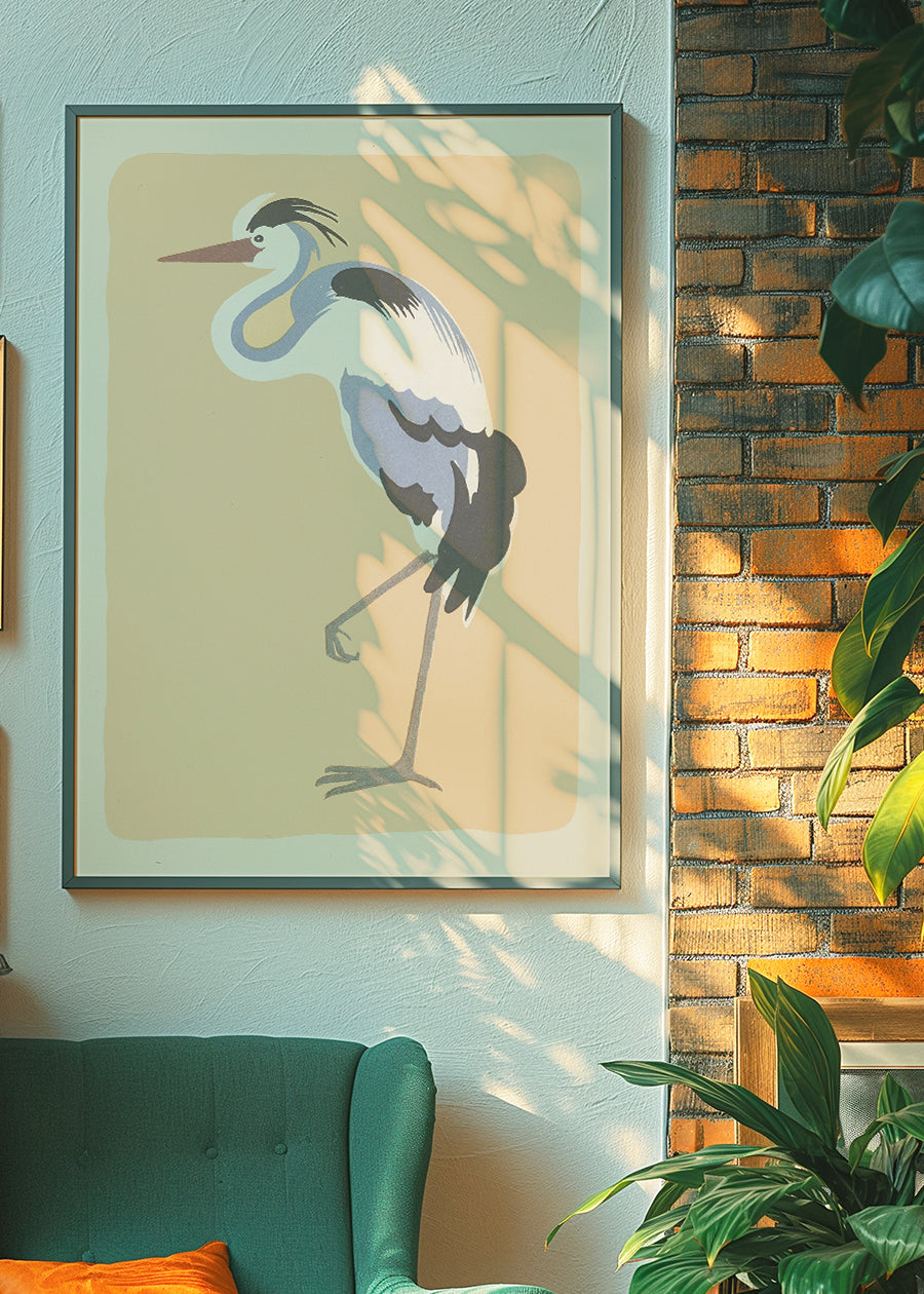 Single Large Heron Illustration Print by Elena Pavlovna Gertik