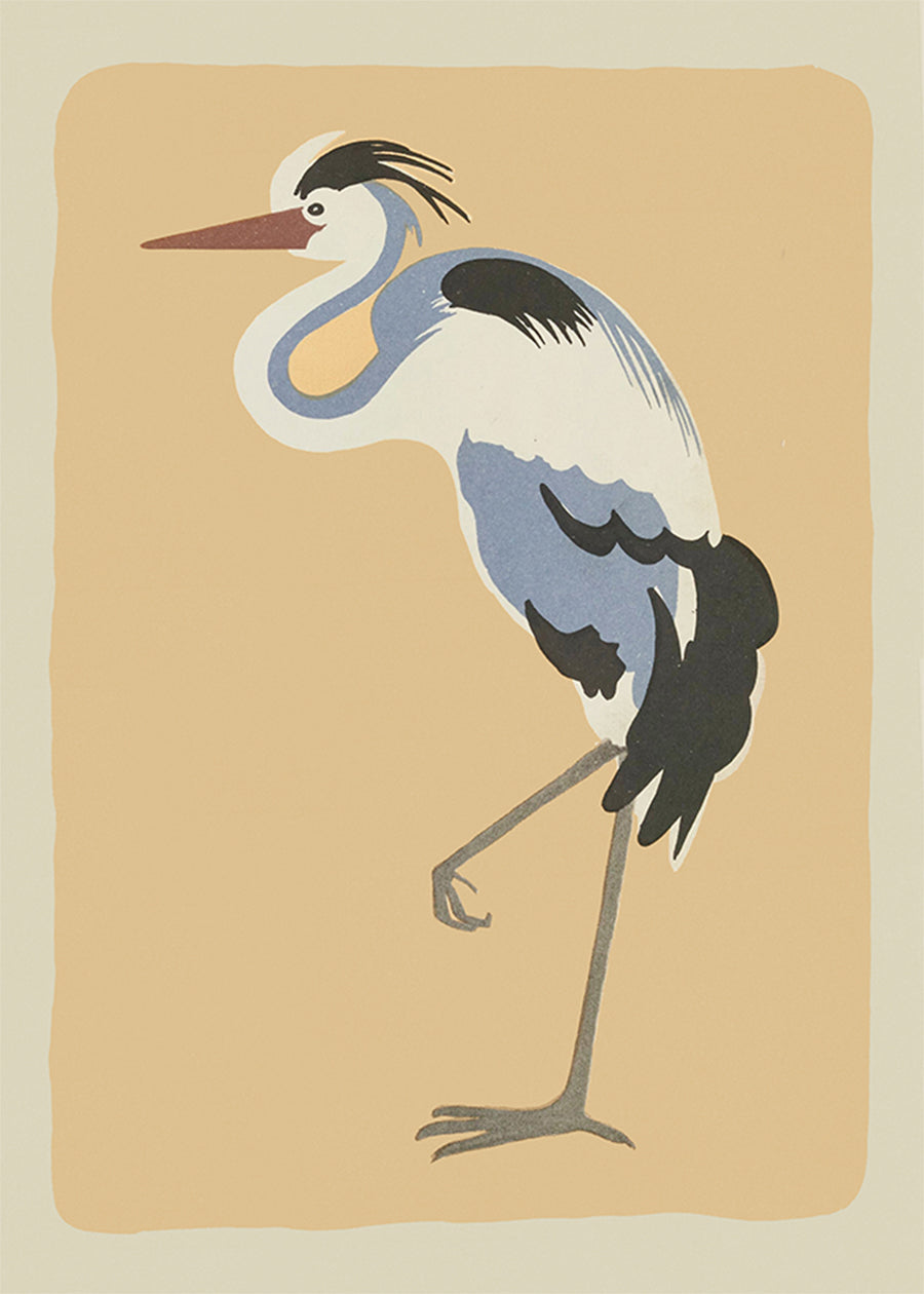 Single Large Heron Illustration Print by Elena Pavlovna Gertik