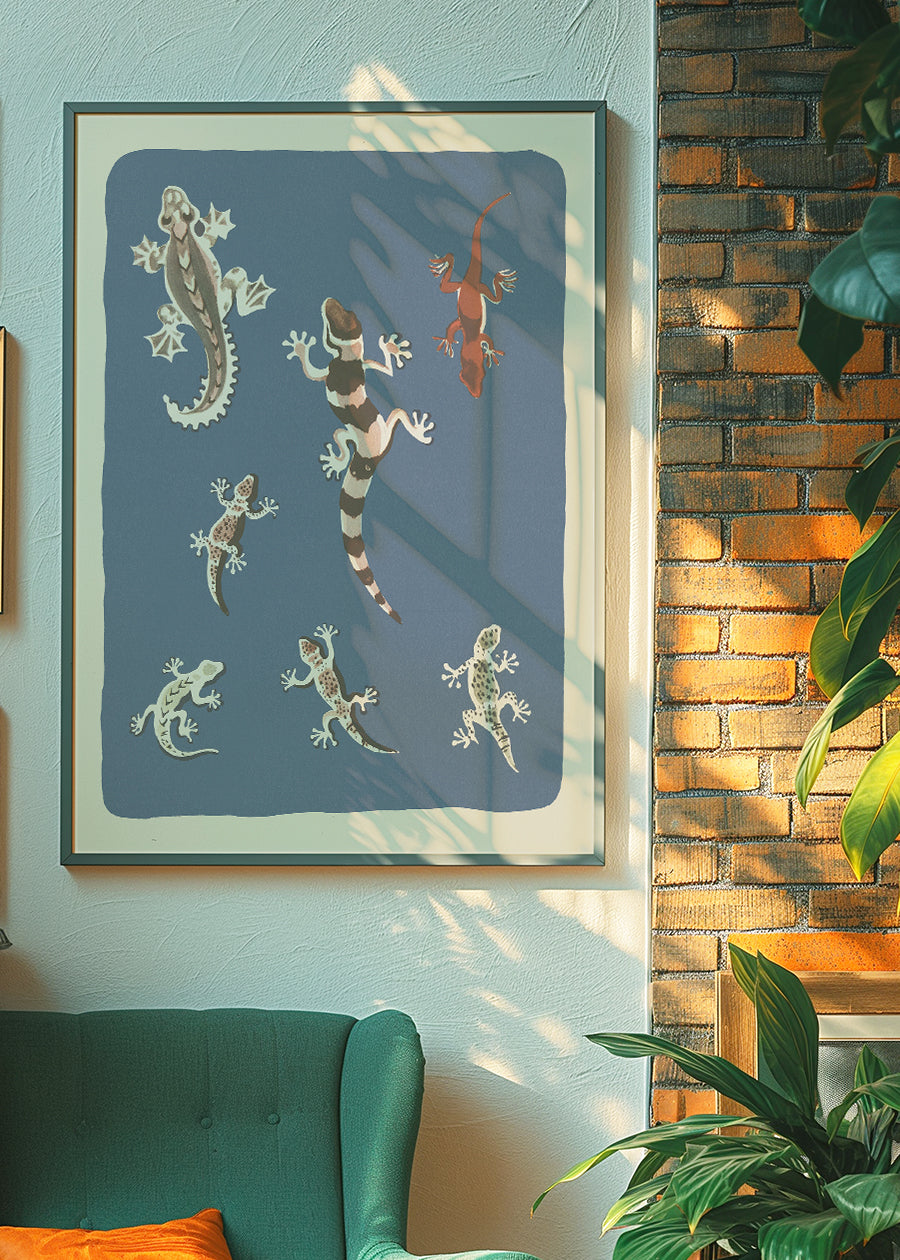 Seven Geckos Illustration Print by Elena Pavlovna Gertik
