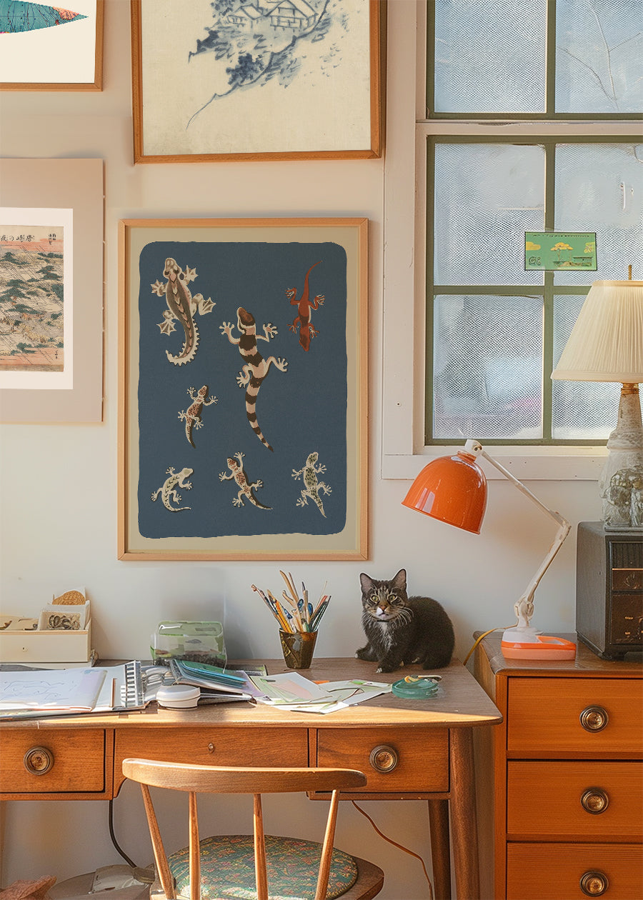 Seven Geckos Illustration Print by Elena Pavlovna Gertik