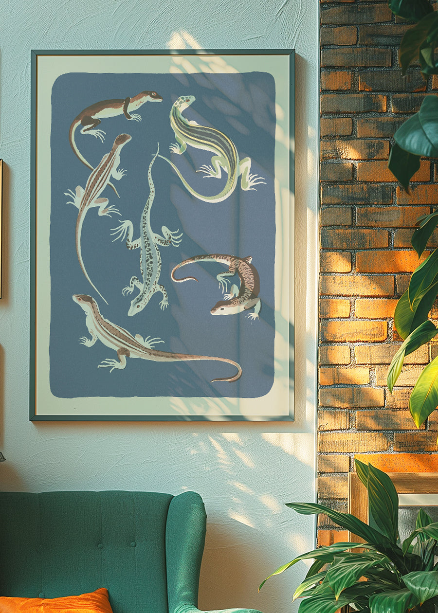 Six Lizards Illustration Print by Elena Pavlovna Gertik