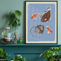Stingray and Fish Illustration Print by Elena Pavlovna Gertik