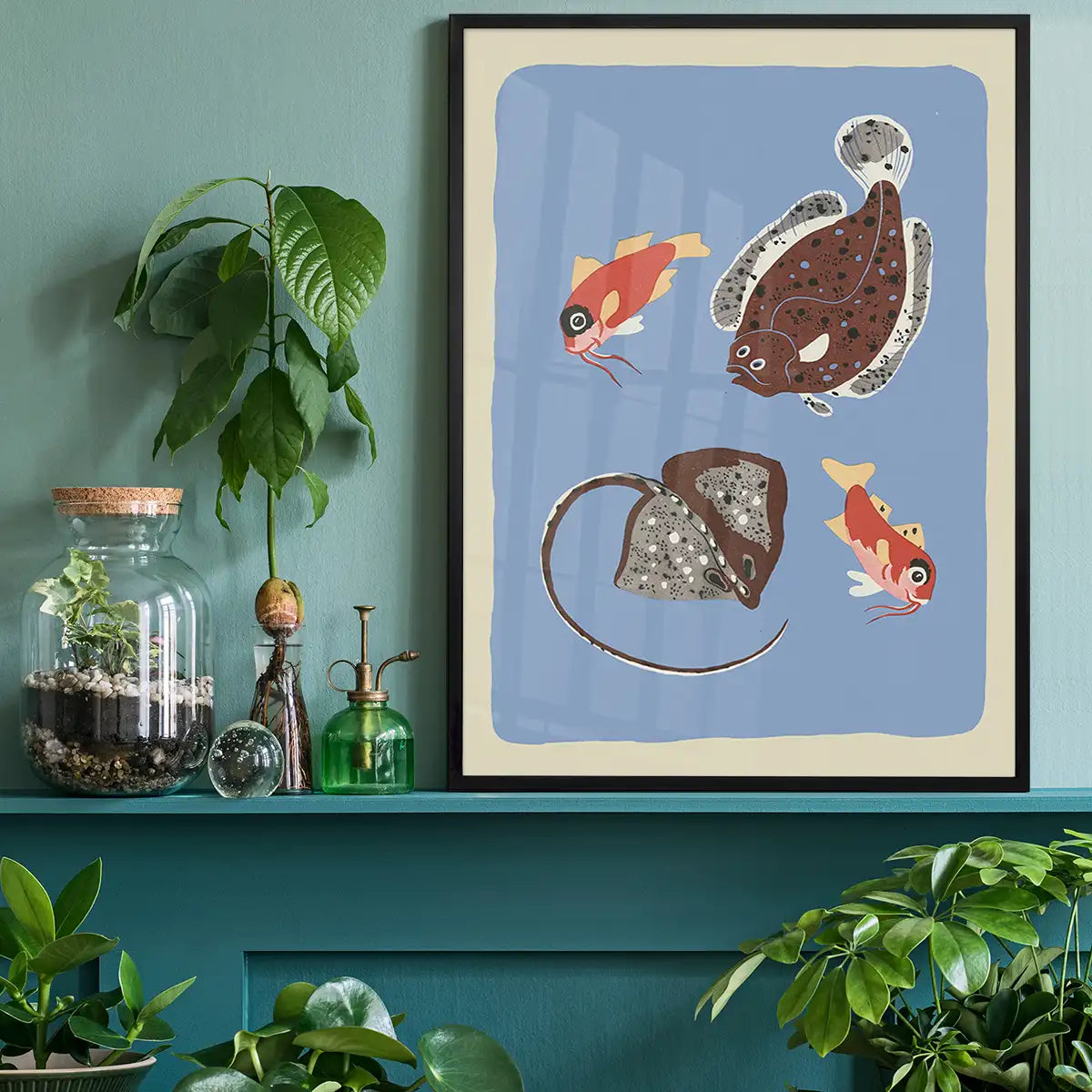 Stingray and Fish Illustration Print by Elena Pavlovna Gertik