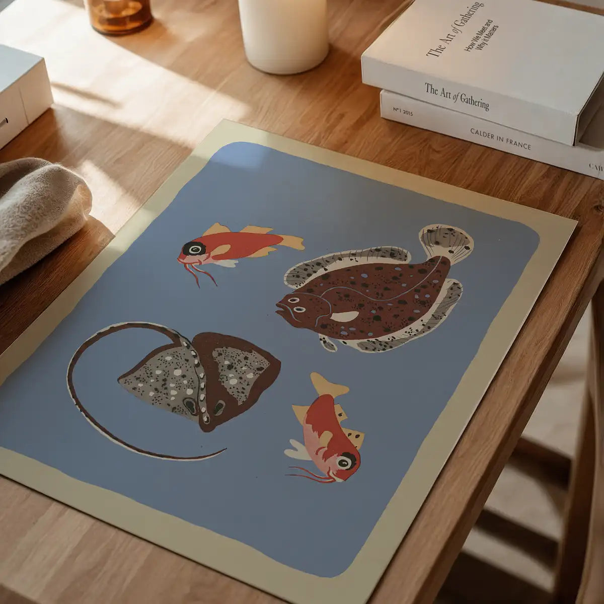 Stingray and Fish Illustration Print by Elena Pavlovna Gertik