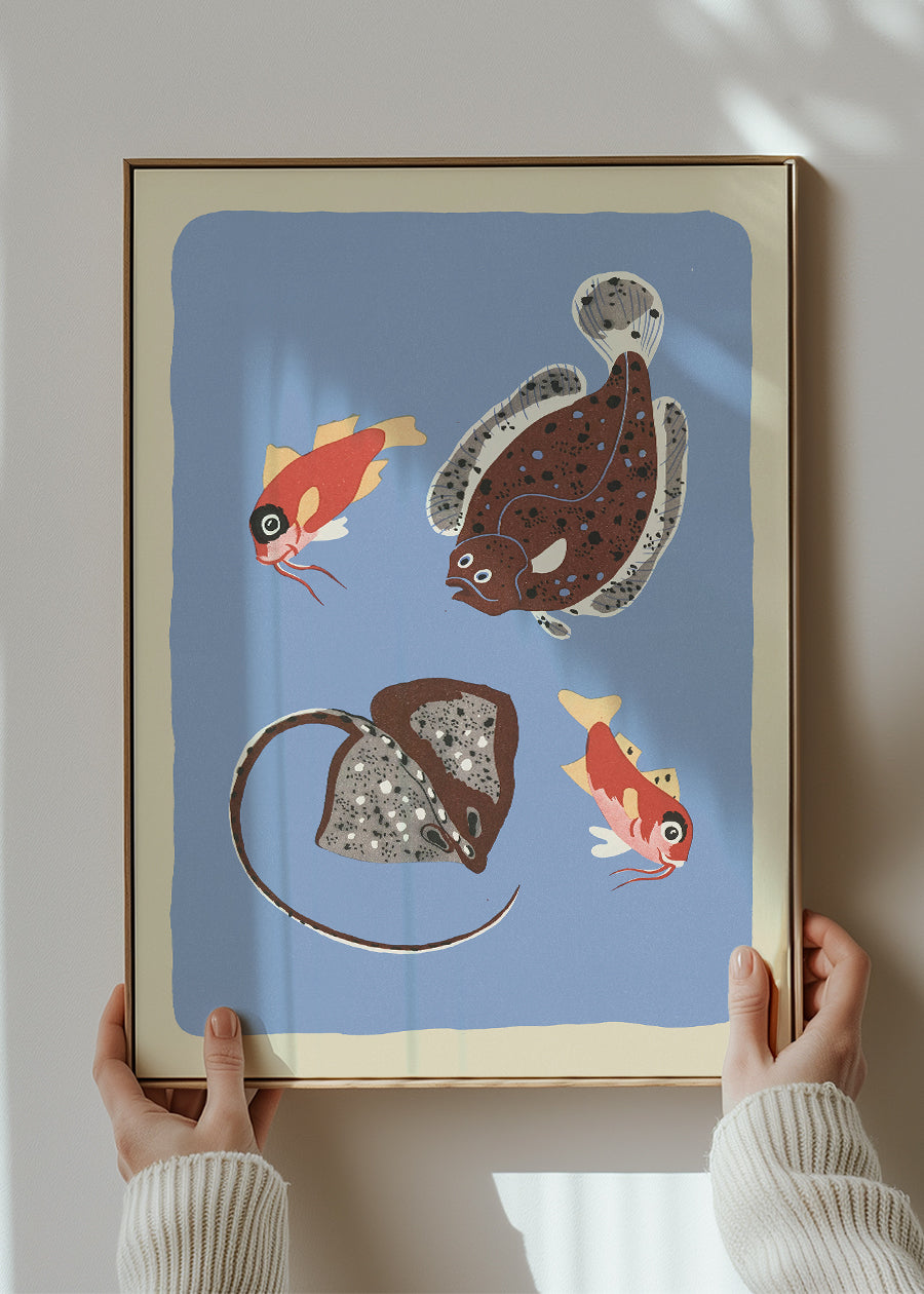 Stingray and Fish Illustration Print by Elena Pavlovna Gertik