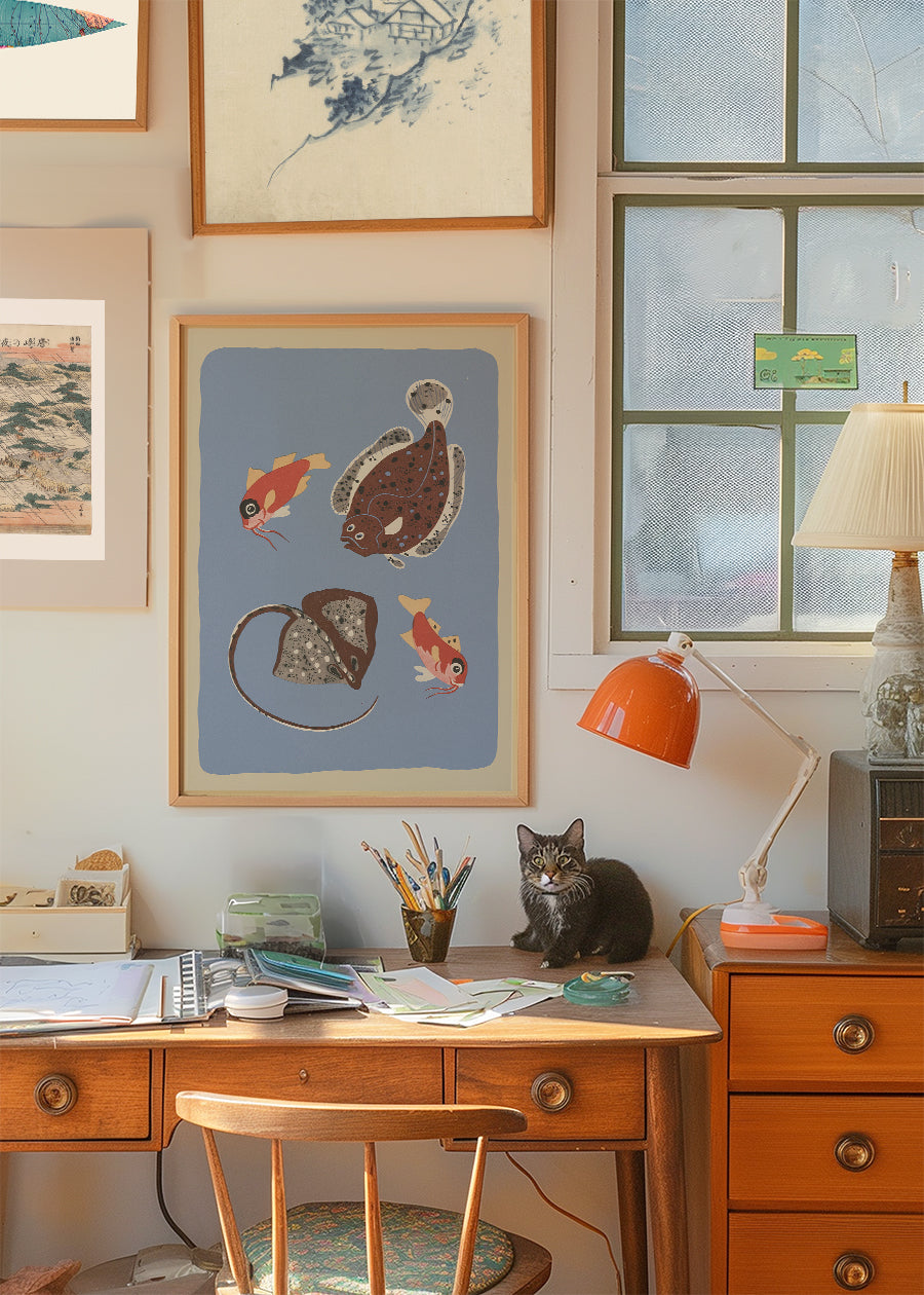 Stingray and Fish Illustration Print by Elena Pavlovna Gertik