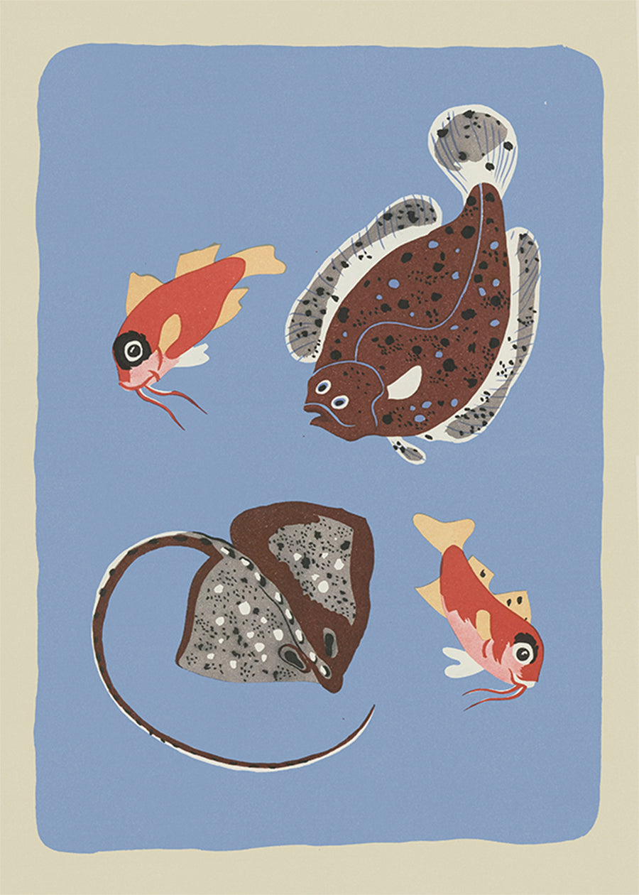 Stingray and Fish Illustration Print by Elena Pavlovna Gertik