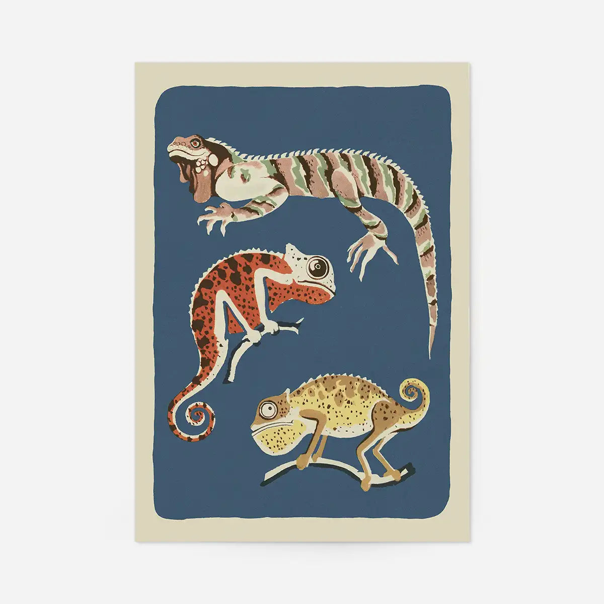 Three Lizards Illustration Print by Elena Pavlovna Gertik