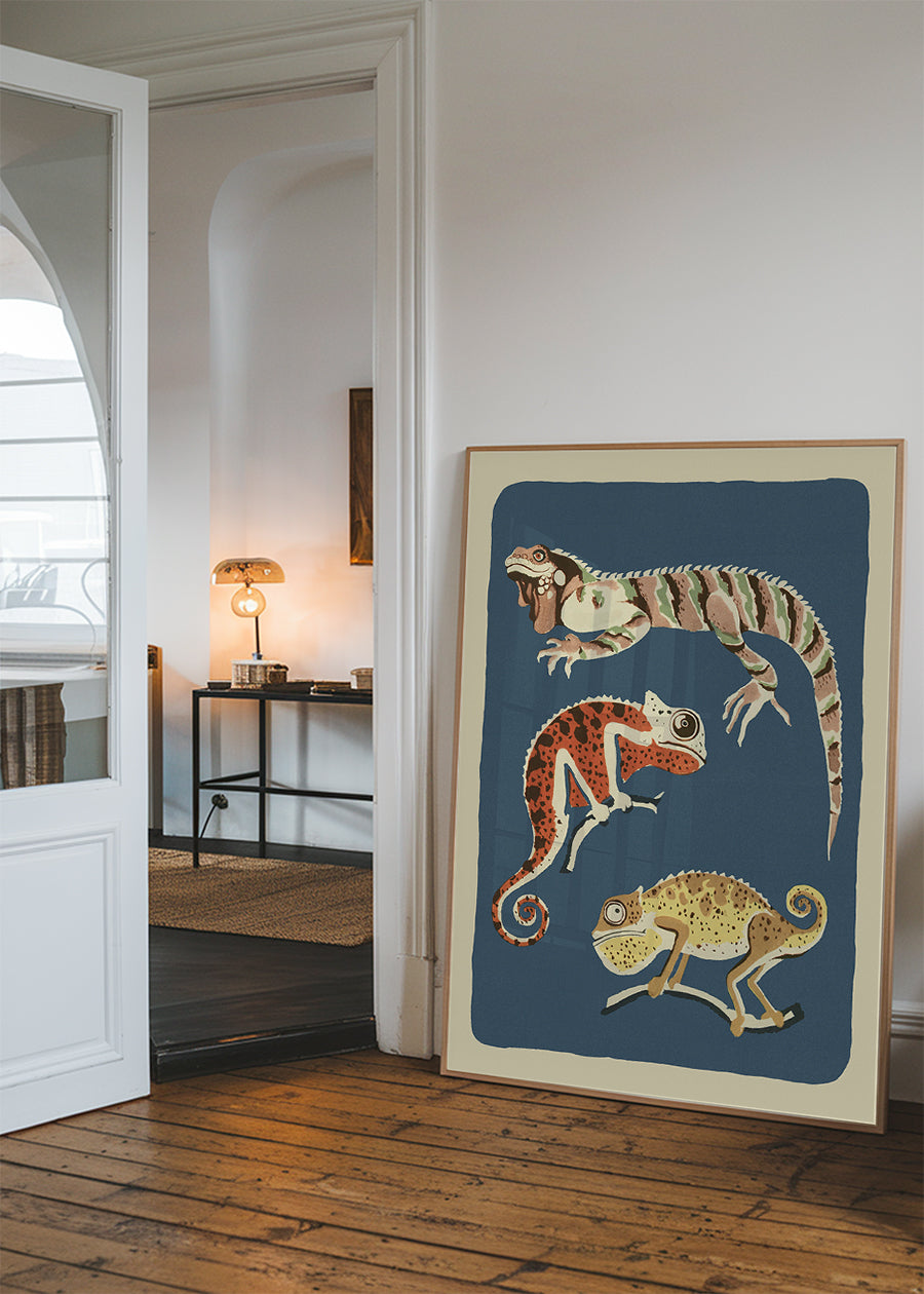 Three Lizards Illustration Print by Elena Pavlovna Gertik