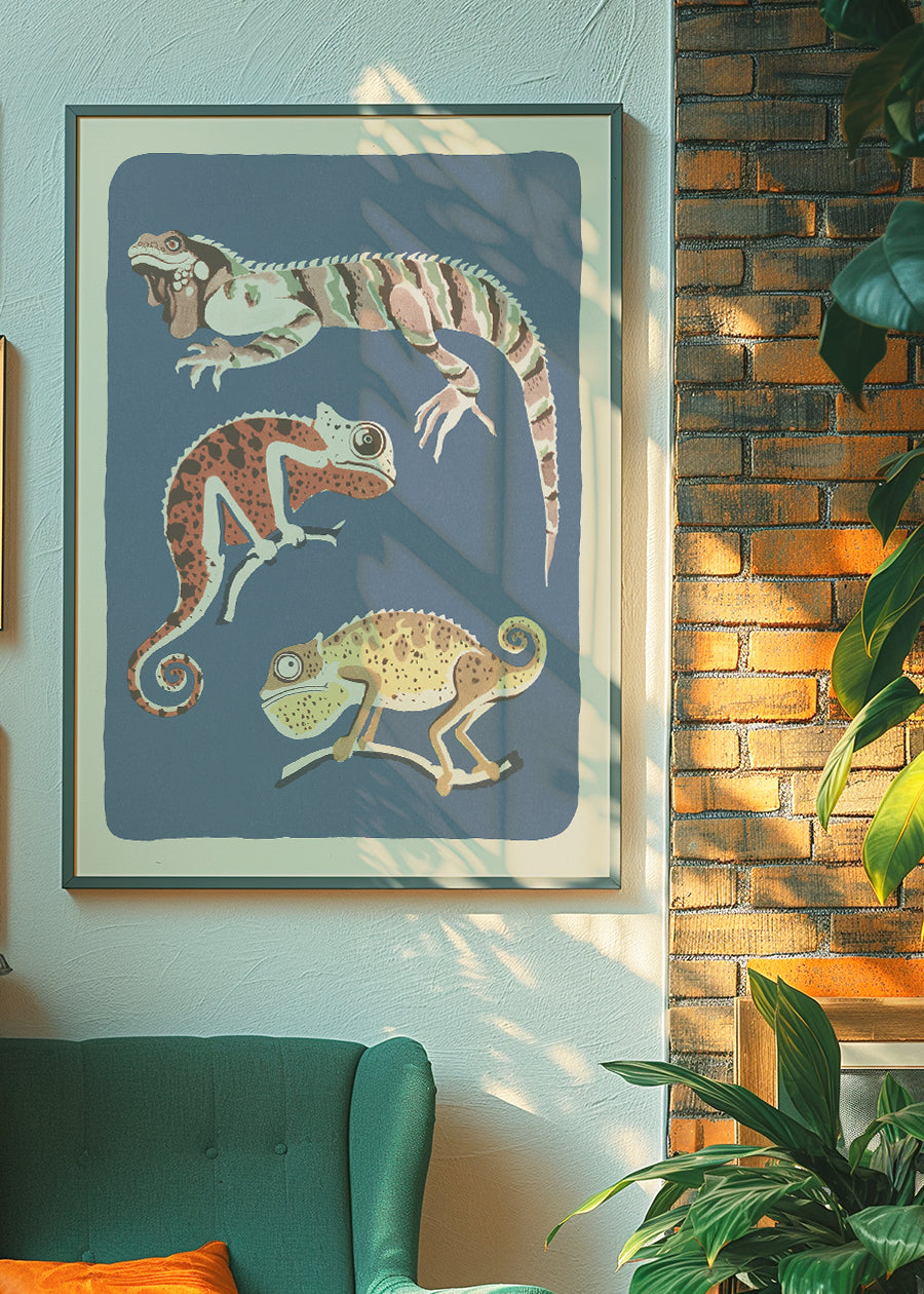 Three Lizards Illustration Print by Elena Pavlovna Gertik