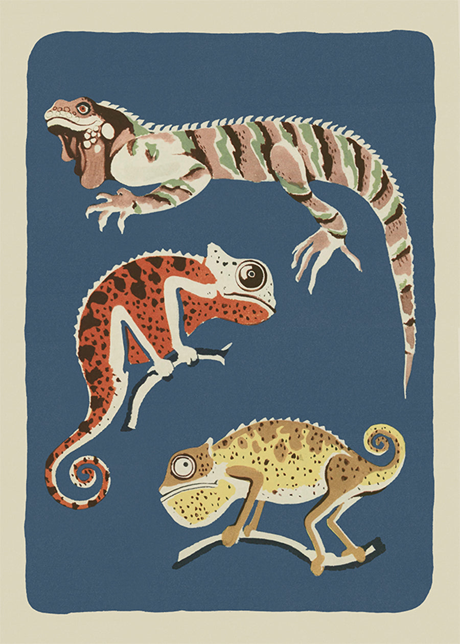 Three Lizards Illustration Print by Elena Pavlovna Gertik