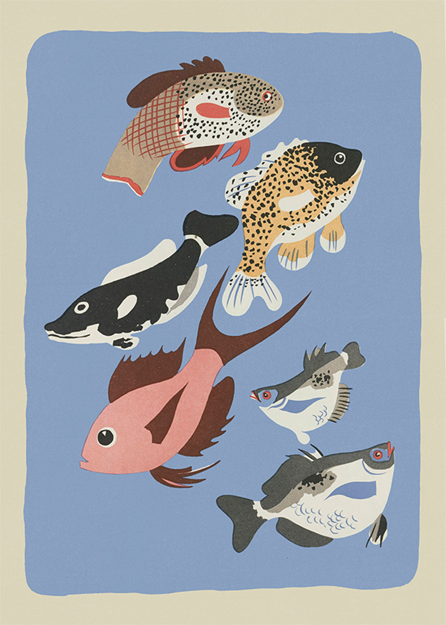 Various Freshwater Fish Illustration Print by Elena Pavlovna Gertik