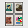 Set of 4 framed prints, famous artist exhibition posters — unframed