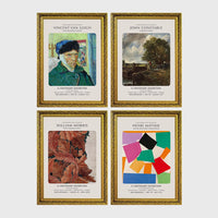 Set of 4 framed prints, famous artist exhibition posters — unframed