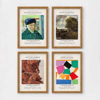 Set of 4 framed prints, famous artist exhibition posters — unframed
