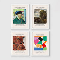 Set of 4 framed prints, famous artist exhibition posters — unframed