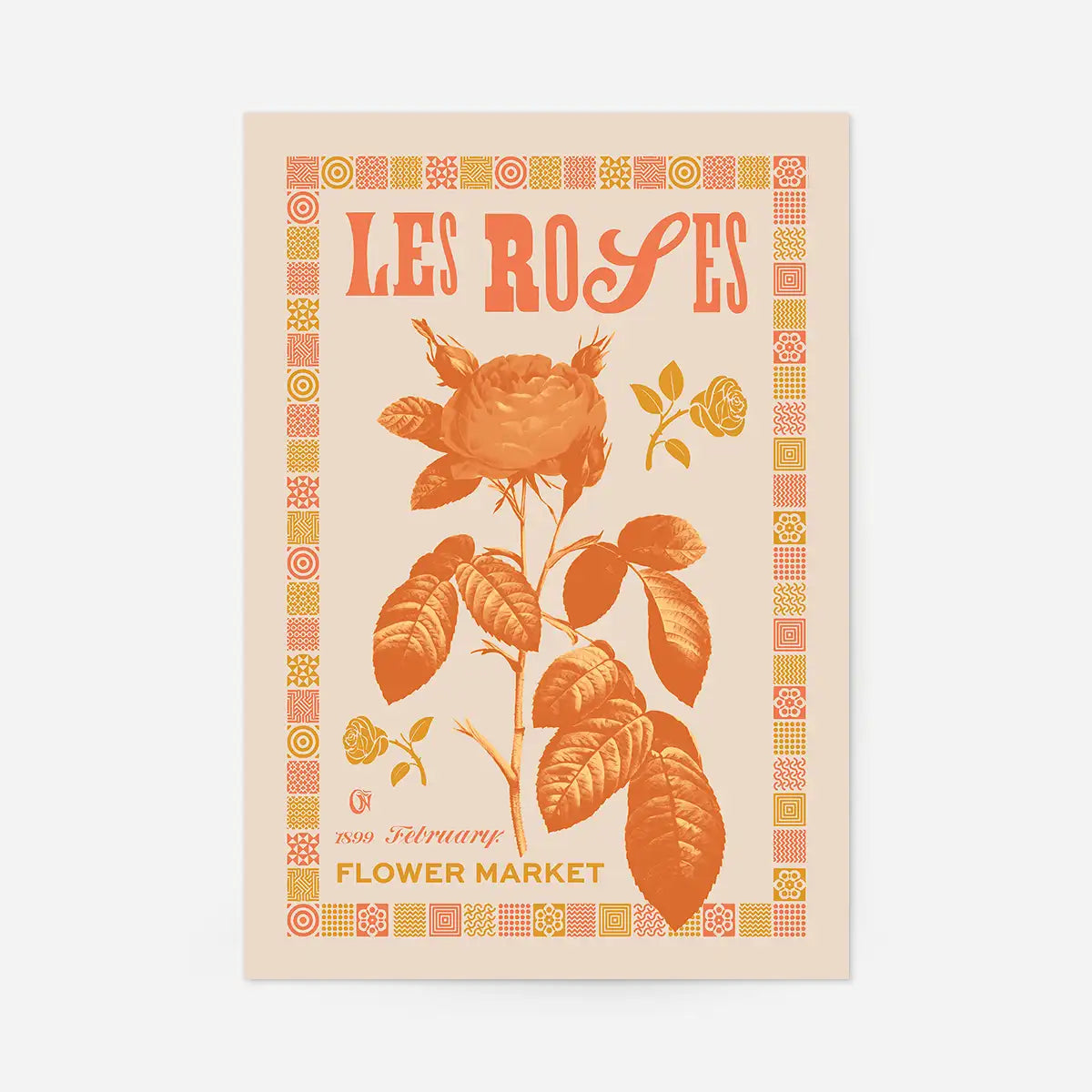 Les Roses Vintage Typography Letterpress Print