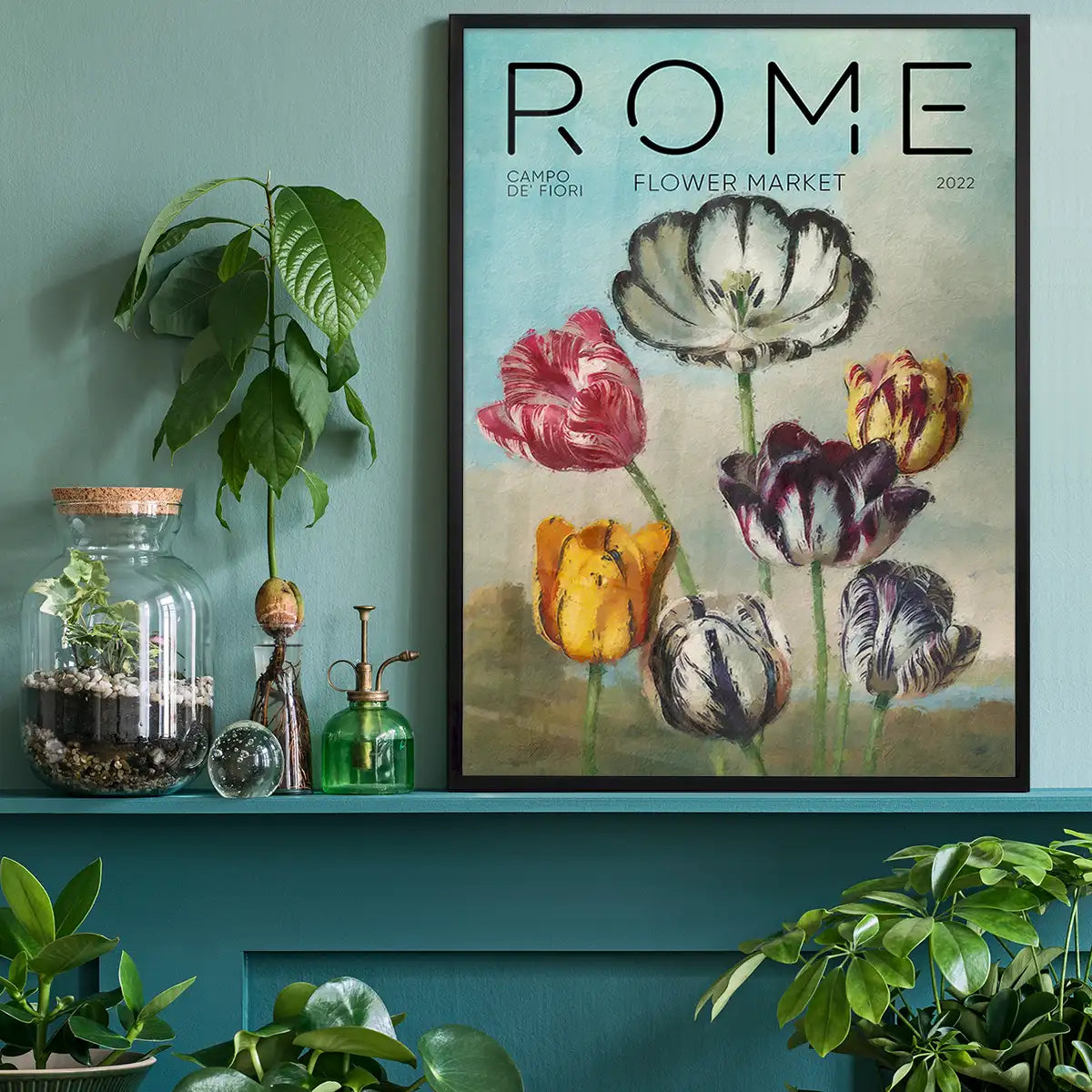 Rome Flower Market Painted Poster Print