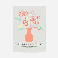 Flowers And Leaves Line Art Vase Print