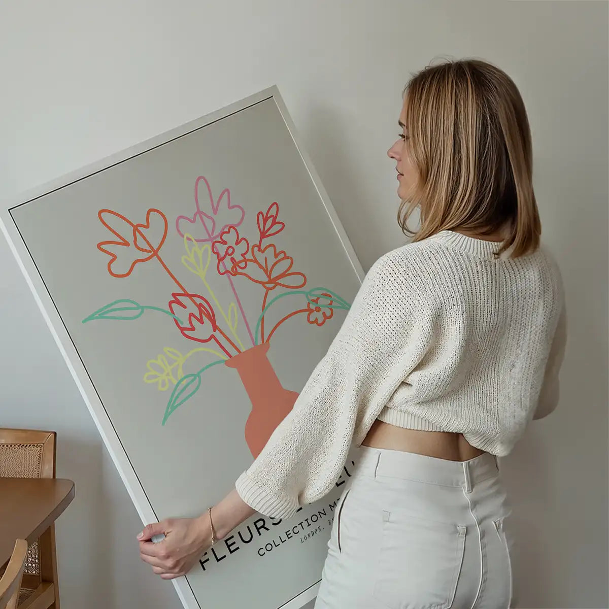 Flowers And Leaves Line Art Vase Print