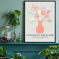 Flowers And Leaves Line Art Vase Print