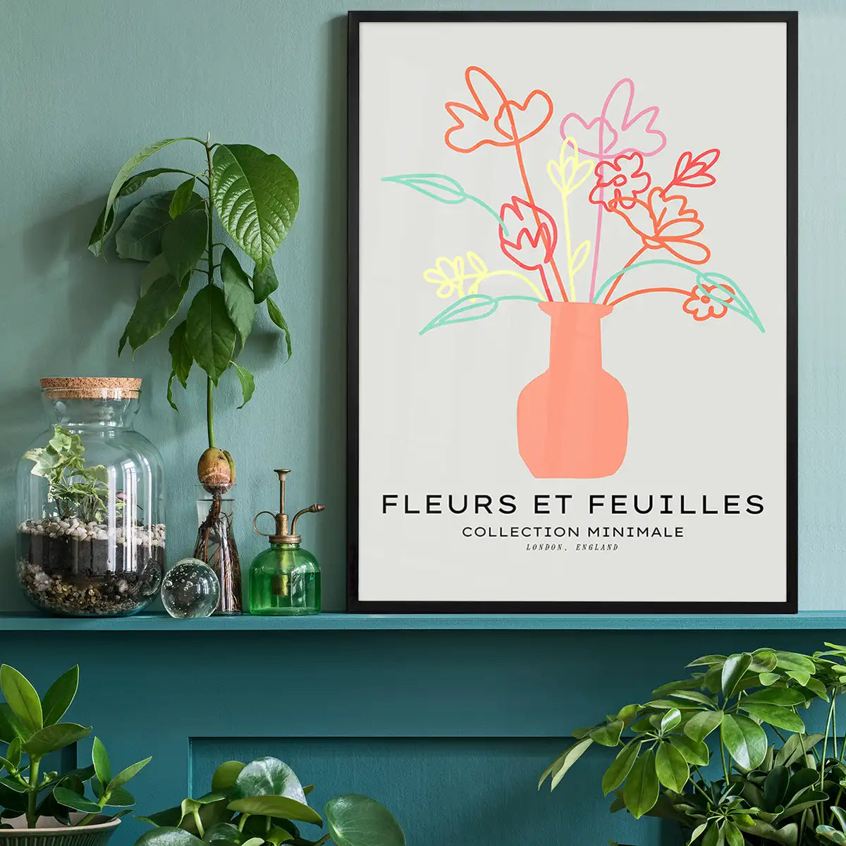 Flowers And Leaves Line Art Vase Print