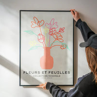Flowers And Leaves Line Art Vase Print