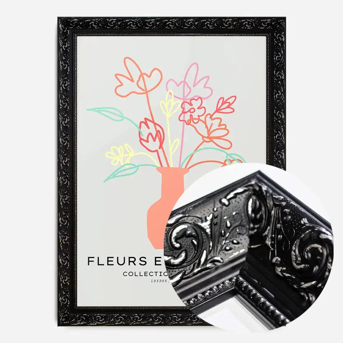 Flowers And Leaves Line Art Vase Print