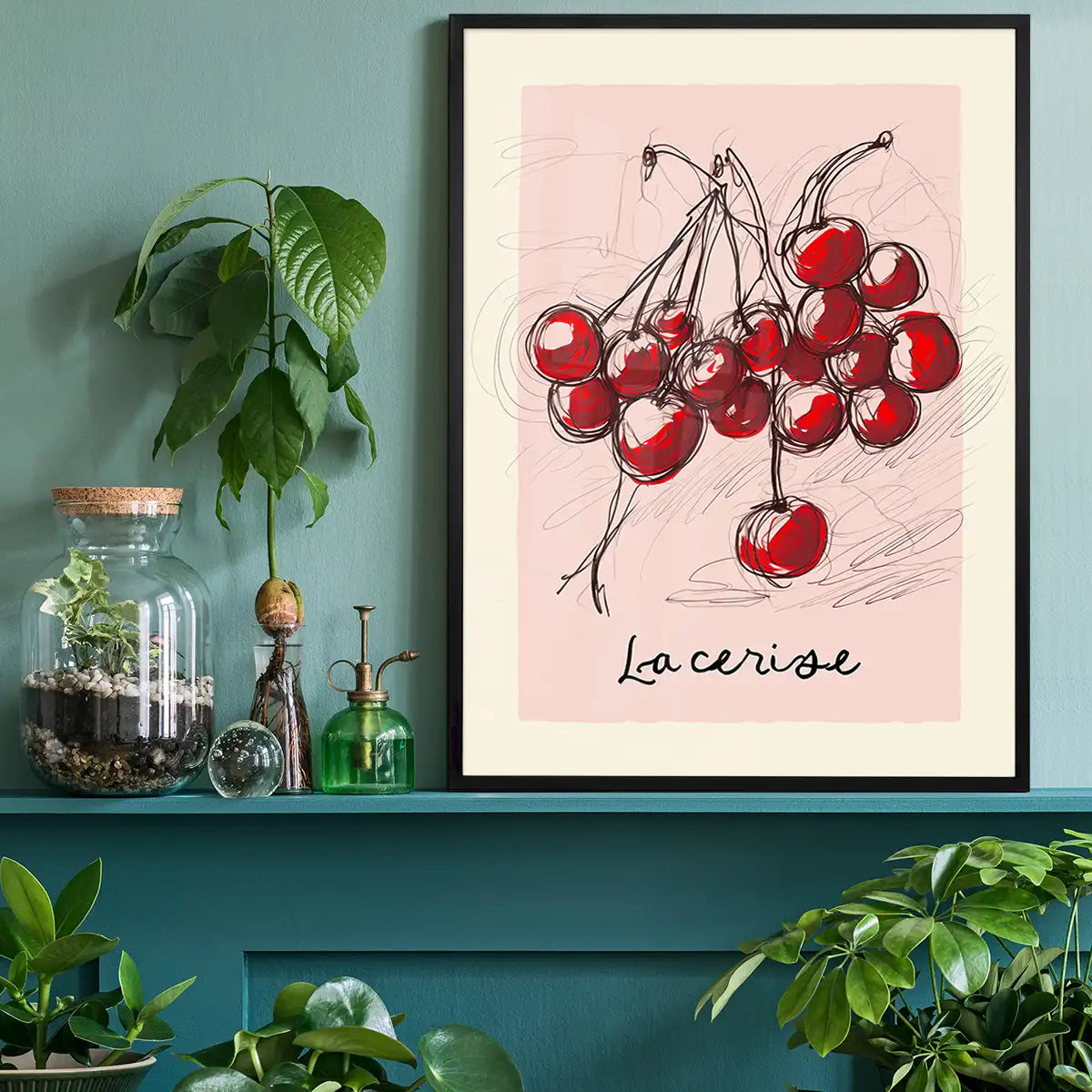 La Cerise Cherries Abstract Drawing Print