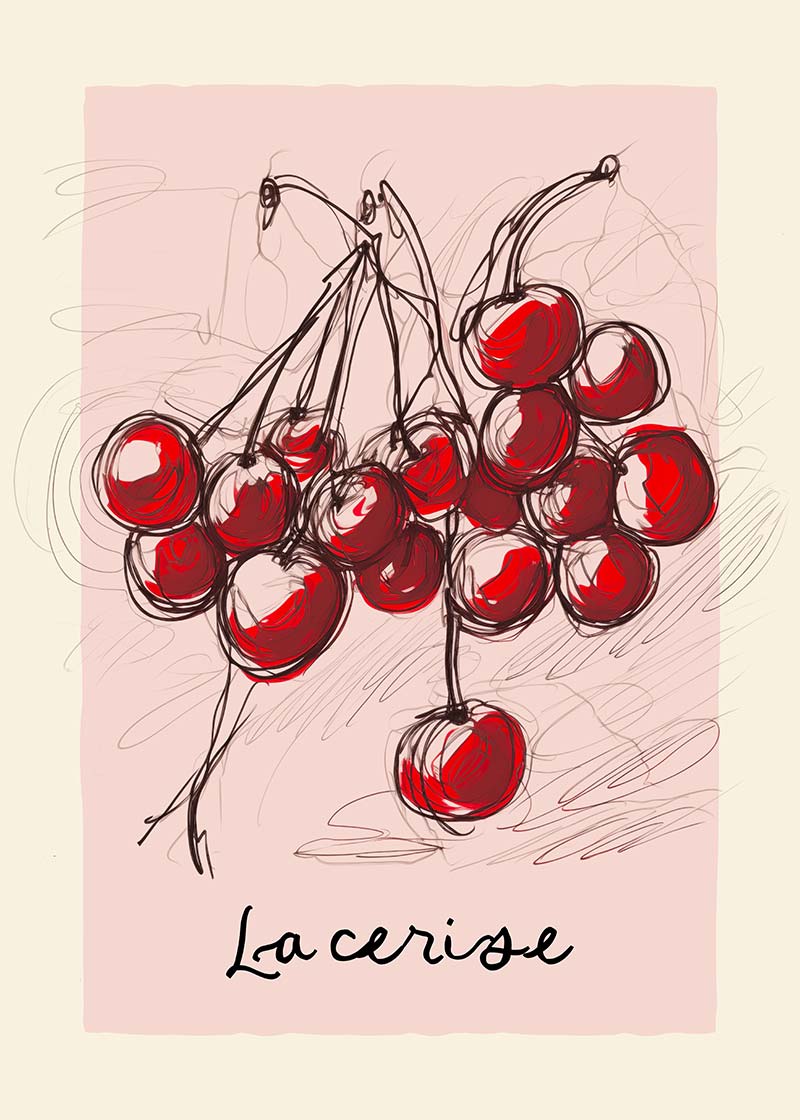 La Cerise Cherries Abstract Drawing 40x50cm Matte Clearance Print