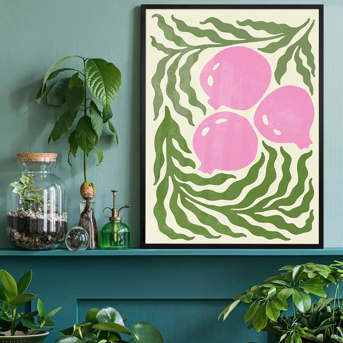 Leaves and Berries Simple Paint Print