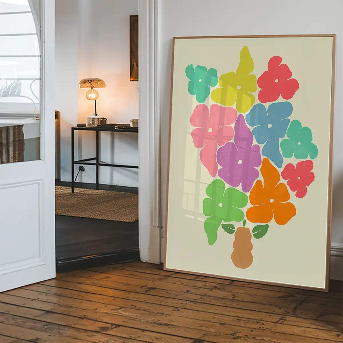 Simple Vase and Multicoloured Flowers Paint Print