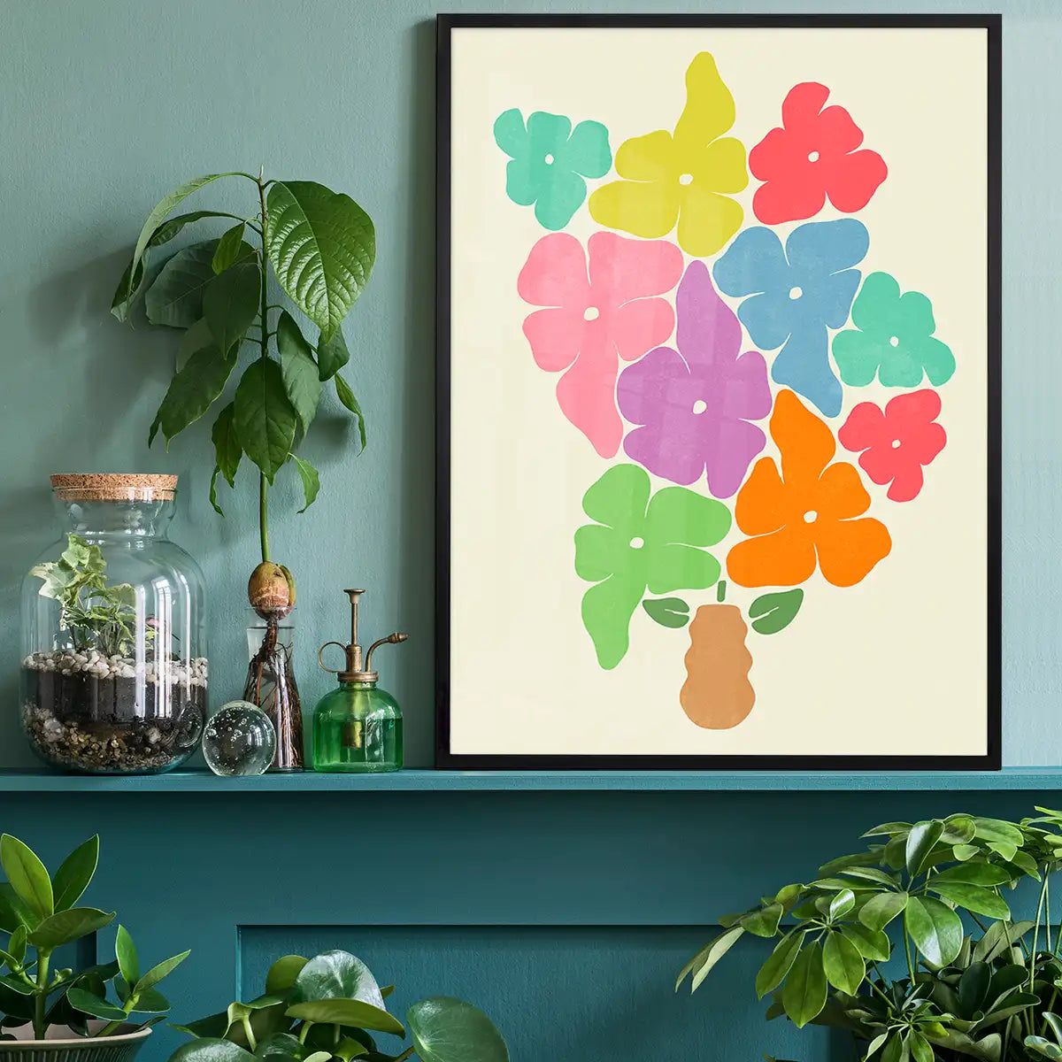 Simple Vase and Multicoloured Flowers Paint Print