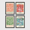 Set of 4 framed prints, antique botanical citrus illustrations: an orange branch with blossom; a citrus branch with fruit and blossom; a lemon branch with fruit; and orange and lemon slices on a branch — unframed
