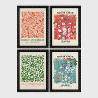 Set of 4 framed prints, antique botanical citrus illustrations: an orange branch with blossom; a citrus branch with fruit and blossom; a lemon branch with fruit; and orange and lemon slices on a branch — unframed
