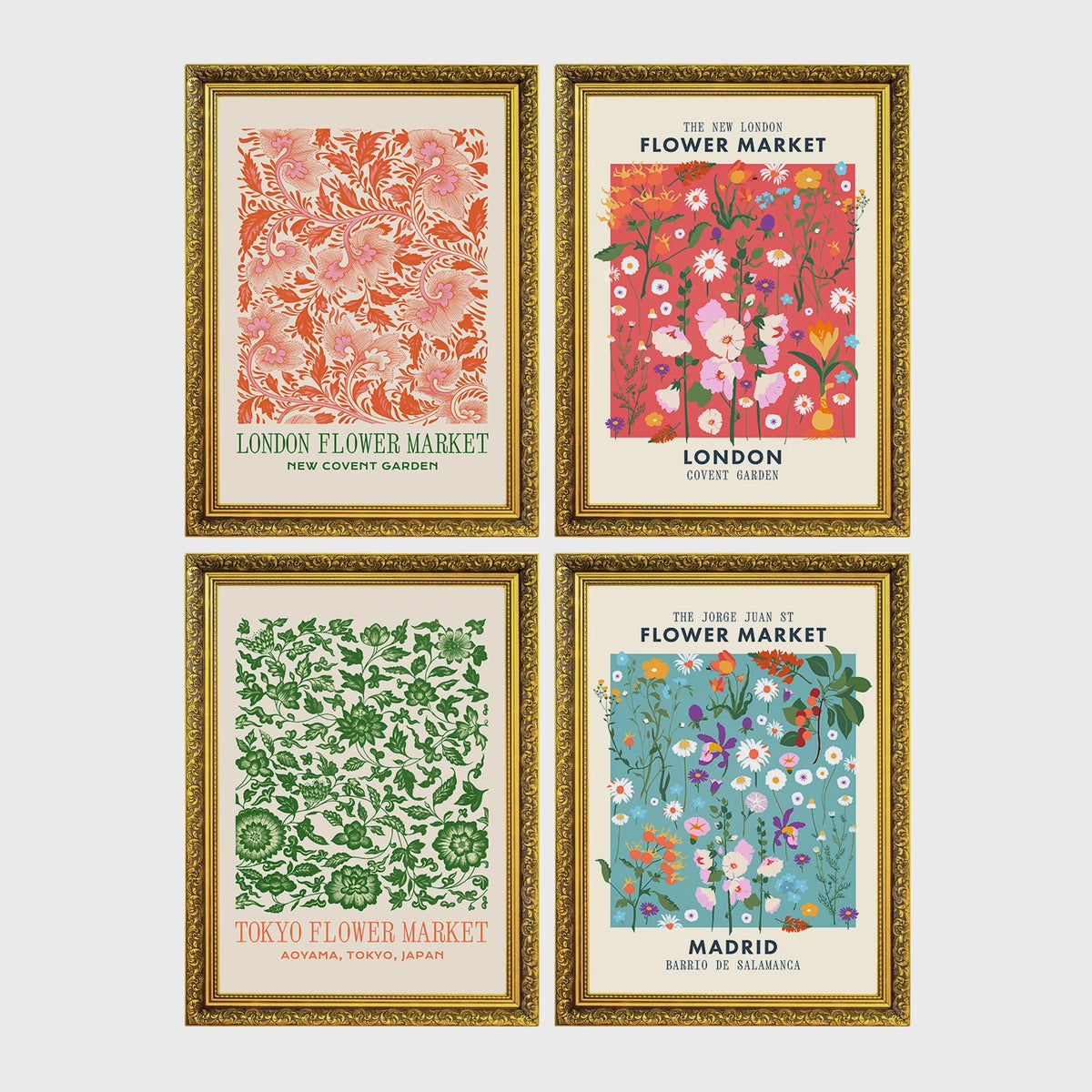 Set of 4 framed prints, antique botanical citrus illustrations: an orange branch with blossom; a citrus branch with fruit and blossom; a lemon branch with fruit; and orange and lemon slices on a branch — unframed
