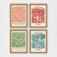 Set of 4 framed prints, antique botanical citrus illustrations: an orange branch with blossom; a citrus branch with fruit and blossom; a lemon branch with fruit; and orange and lemon slices on a branch — unframed