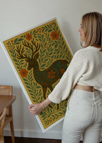 Deer Folk Art Painting Print