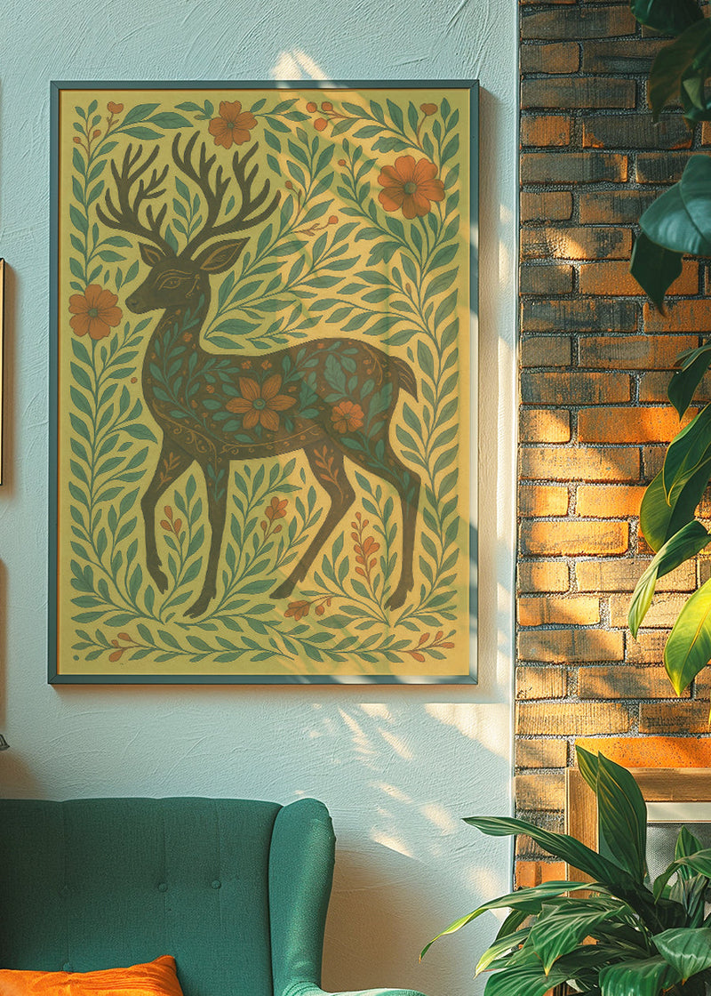 Deer Folk Art Painting Print