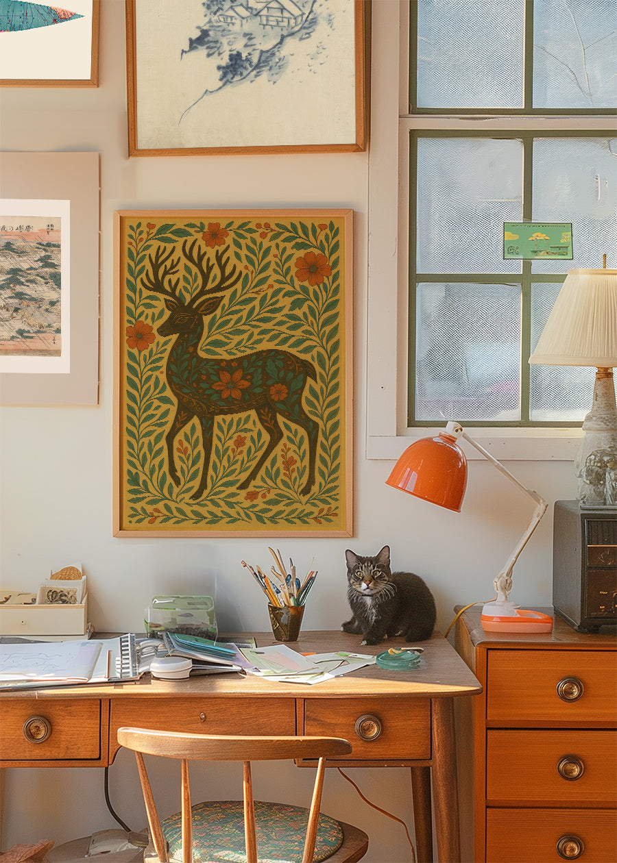 Deer Folk Art Painting Print