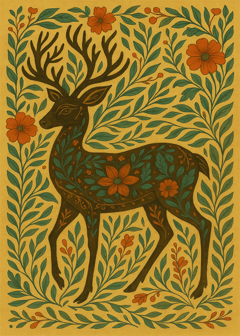 Deer Folk Art Painting Print